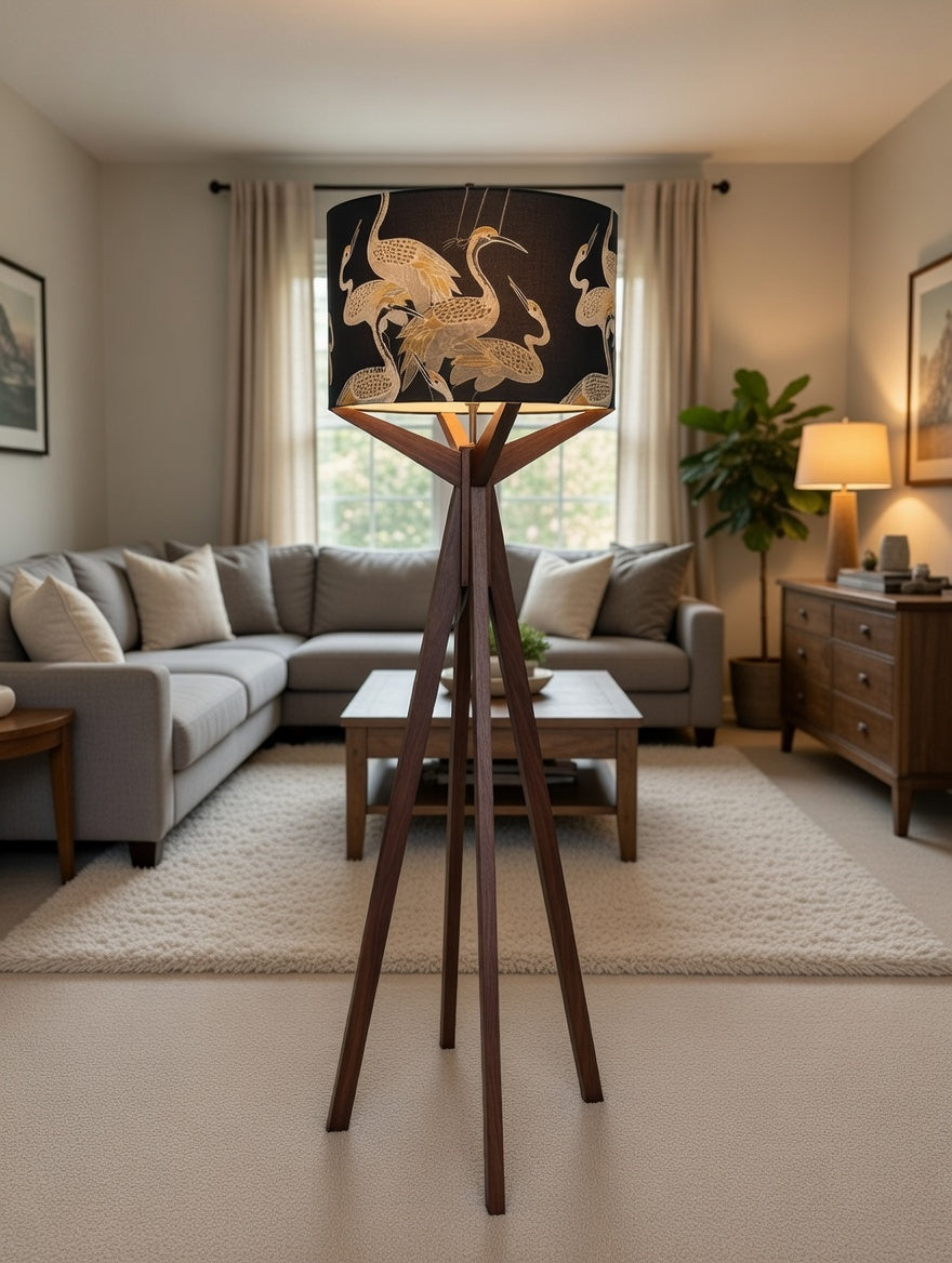 Elk Floor Lamp & Black-Gold Cranes Lamp Shade