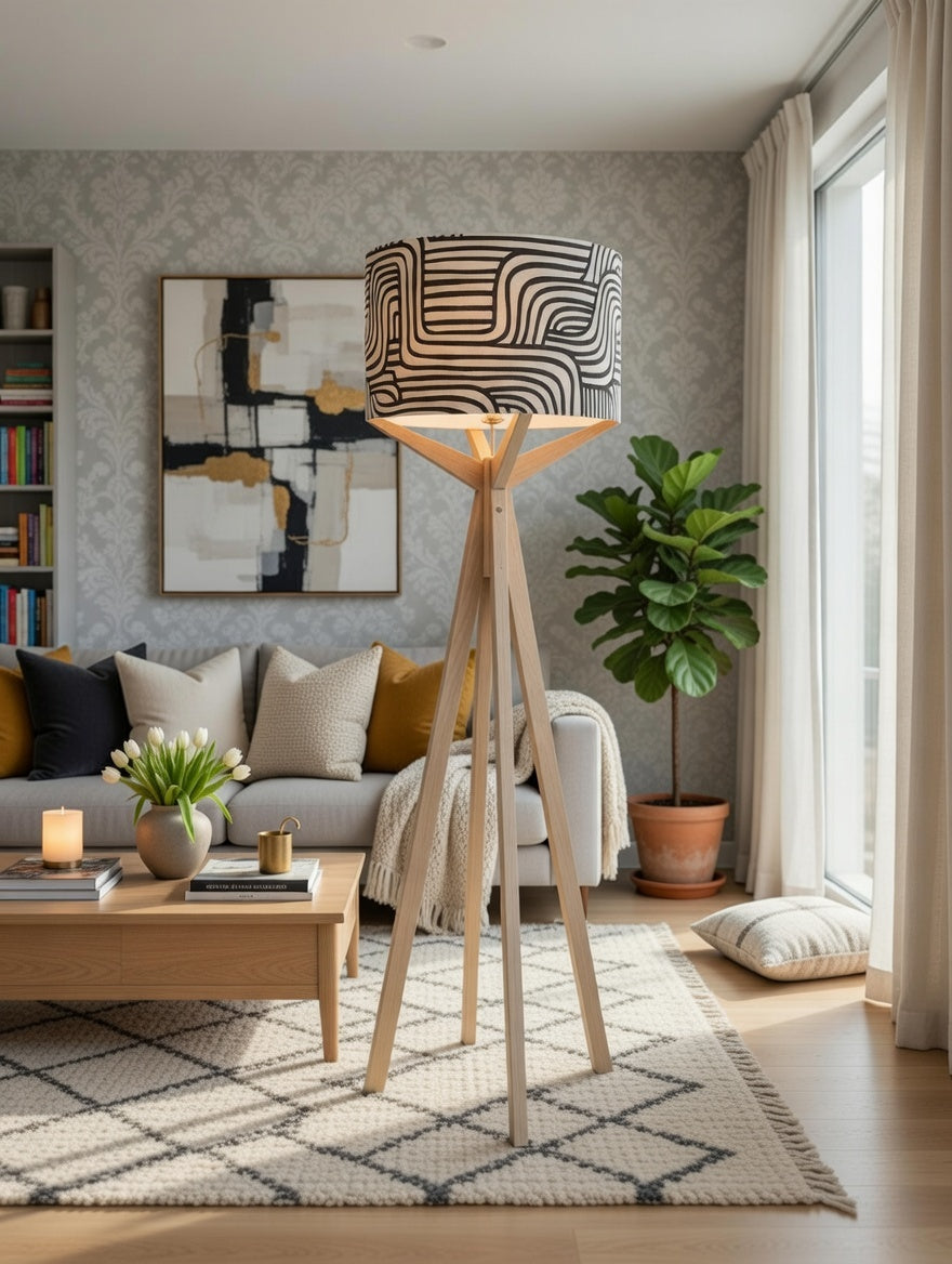 Elk Floor Lamp & Black-Tan Maze Lamp Shade