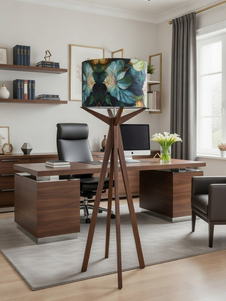Elk Floor Lamp & Big Blue Flowers Lamp Shade