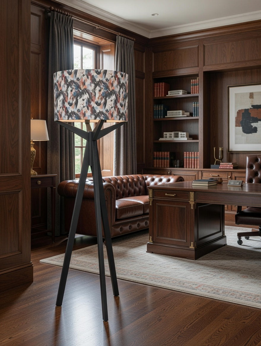 Elk Floor Lamp & Blue Stallions Lamp Shade