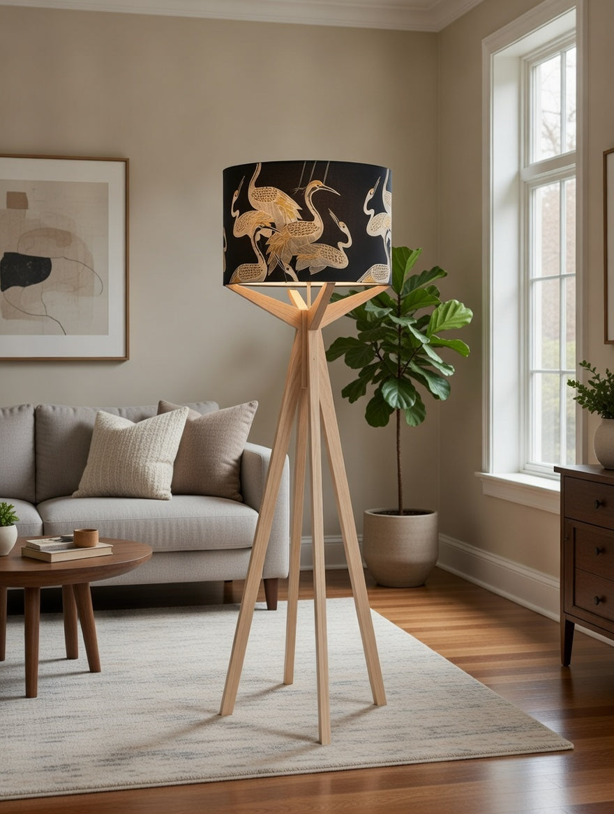 Elk Floor Lamp & Black-Gold Cranes Lamp Shade