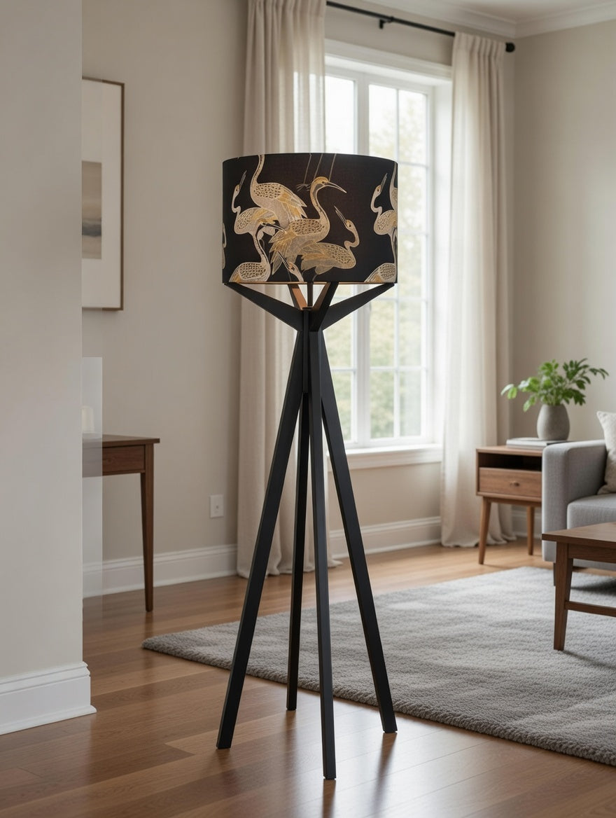 Elk Floor Lamp & Black-Gold Cranes Lamp Shade