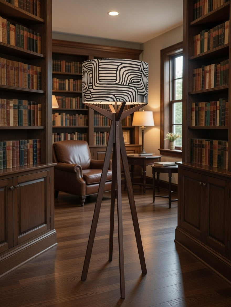 Elk Floor Lamp & Black-Tan Maze Lamp Shade