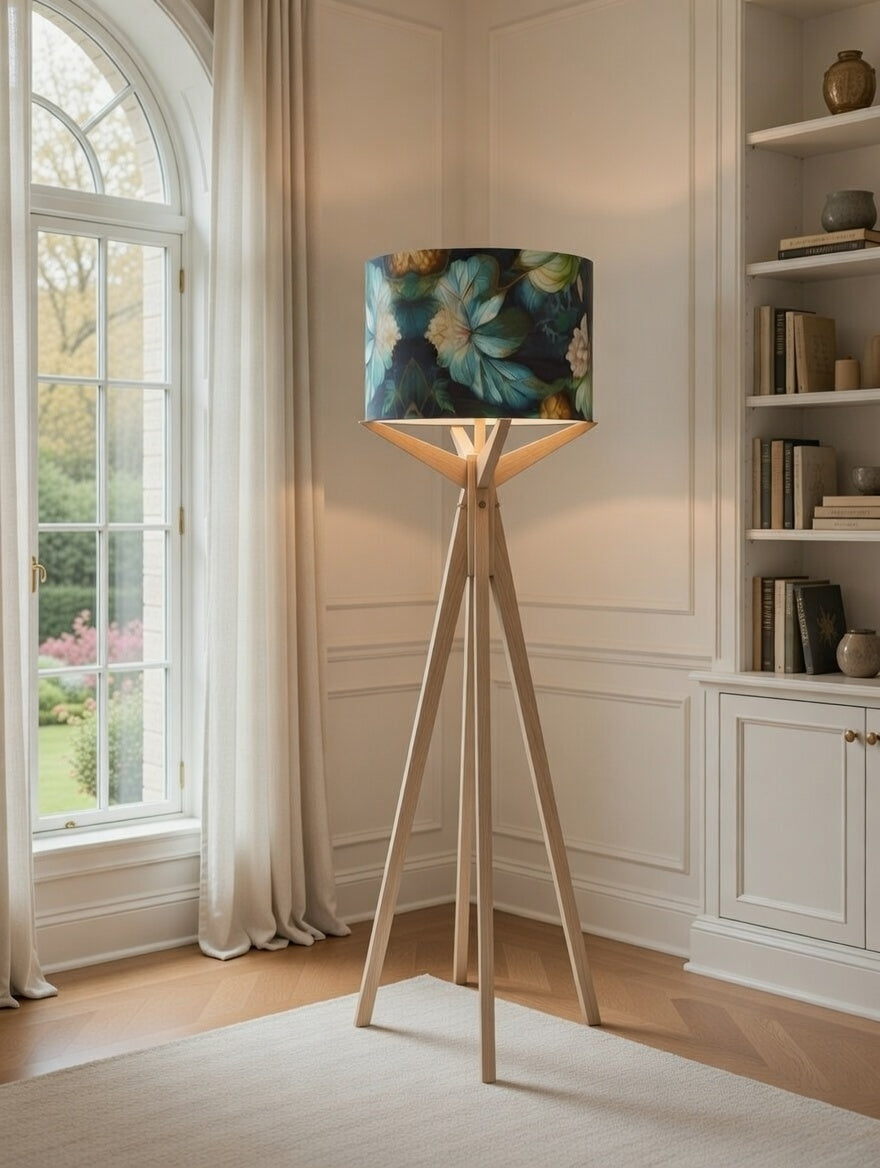 Elk Floor Lamp & Big Blue Flowers Lamp Shade
