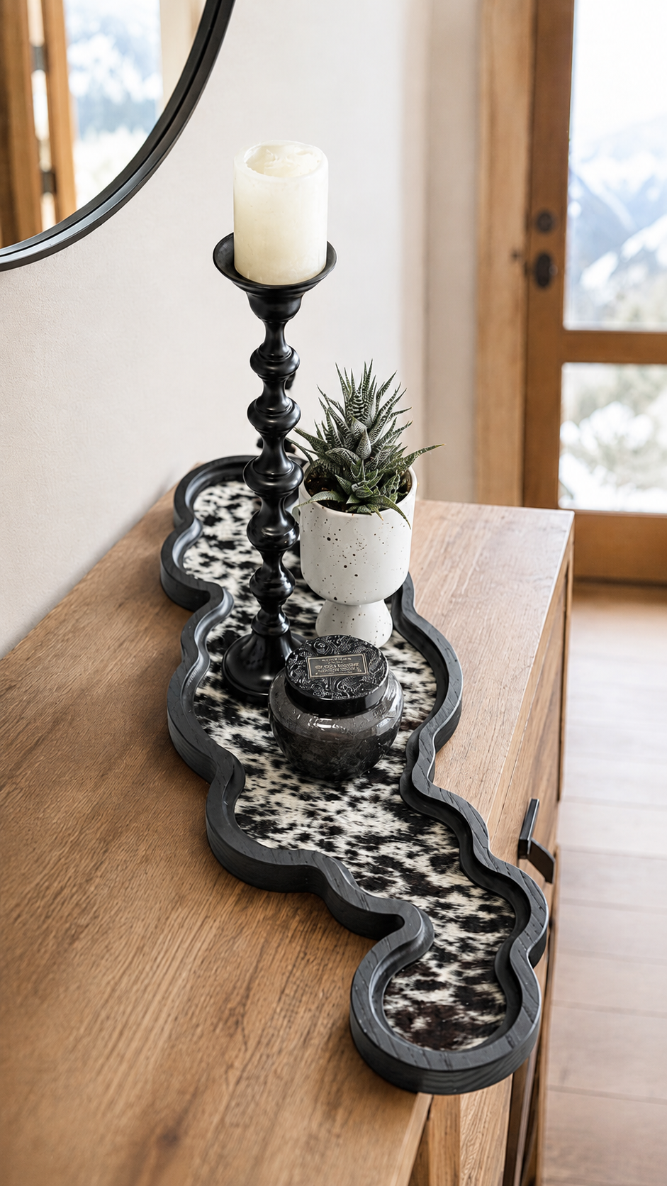 Cumulus Wood & Genuine Cowhide Table Runner - 2