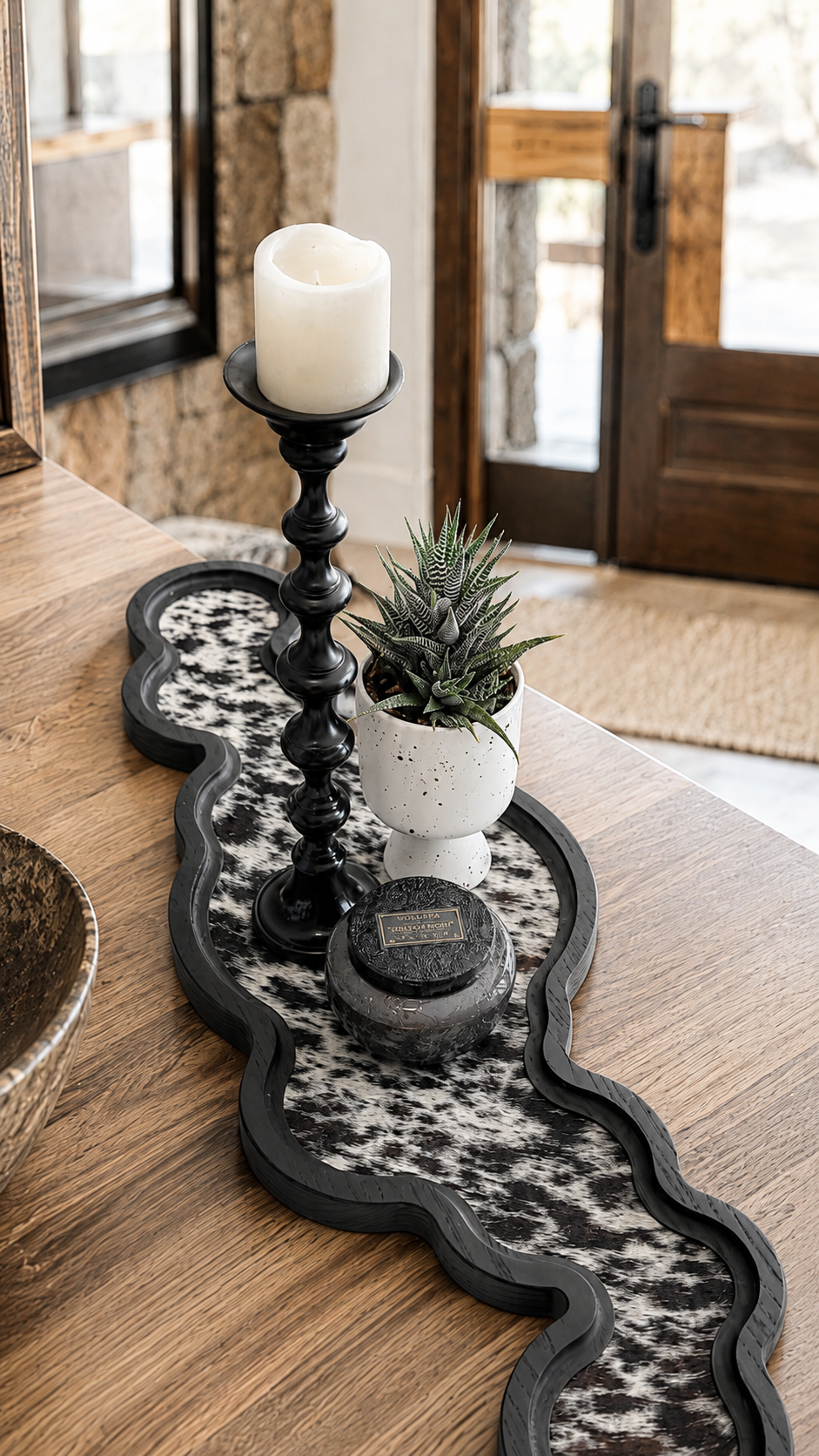 Cumulus Wood & Genuine Cowhide Table Runner - 2