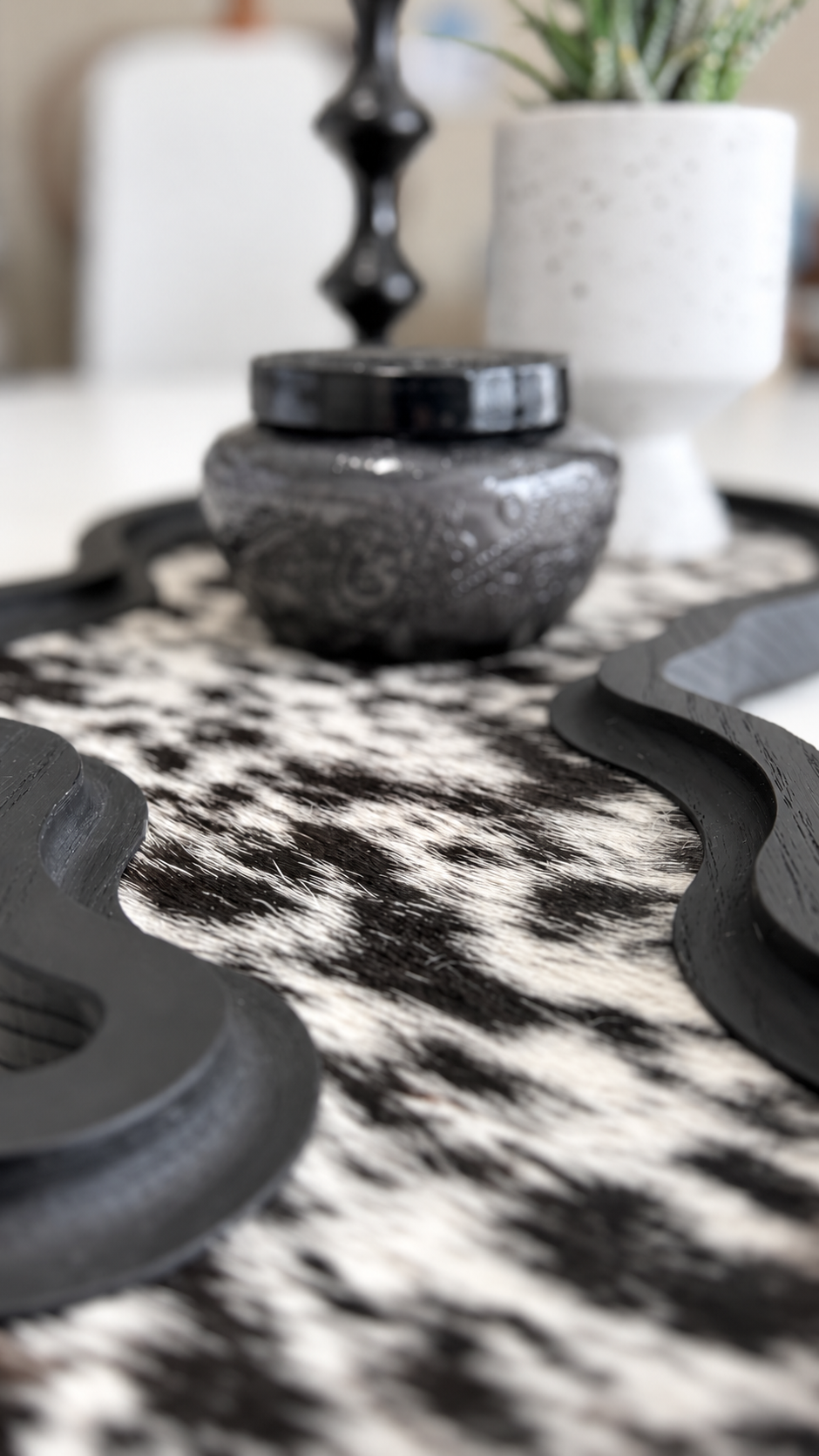 Cumulus Wood & Genuine Cowhide Table Runner - 2