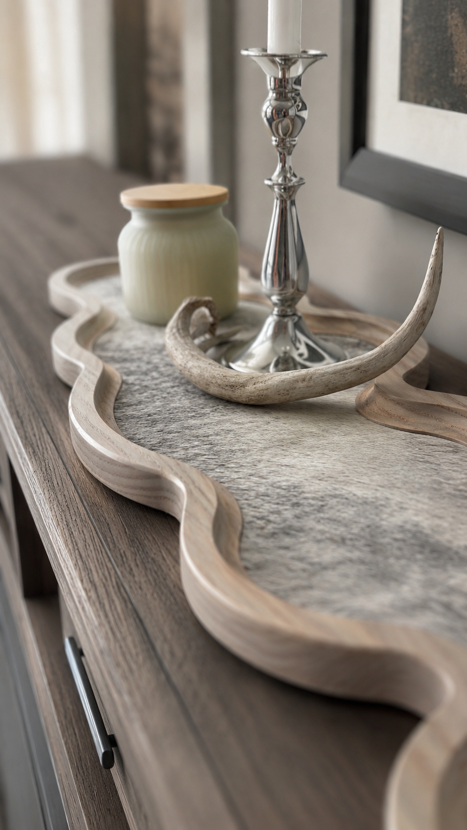 Cumulus Wood & Genuine Cowhide Table Runner - 3