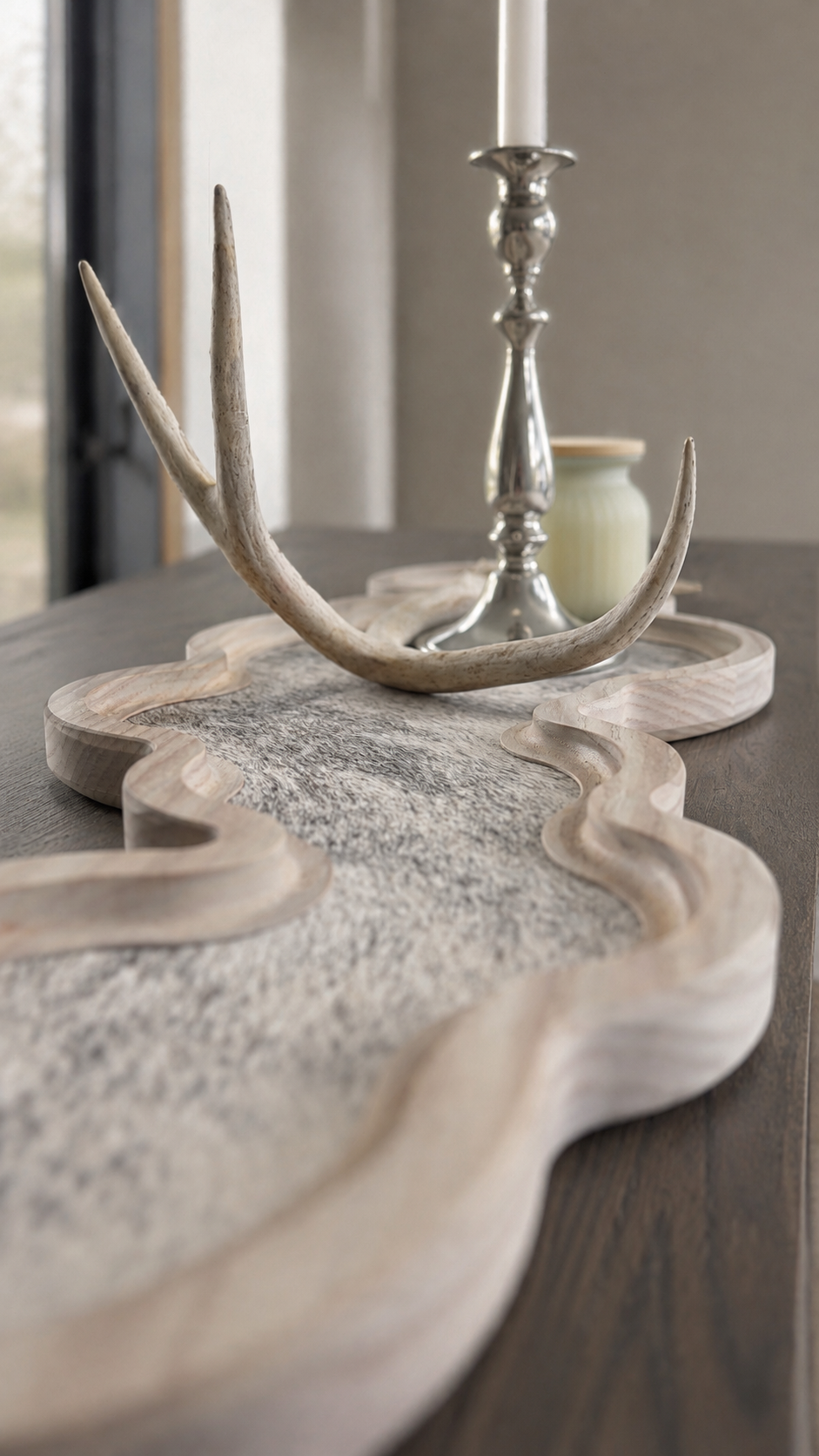 Cumulus Wood & Genuine Cowhide Table Runner - 3