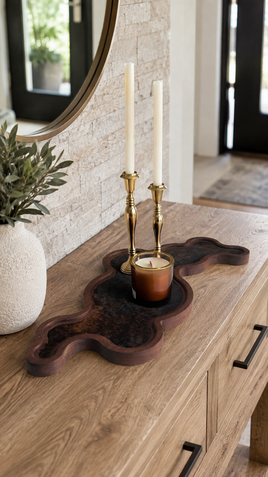 Cumulus Wood & Genuine Cowhide Table Runner - 4