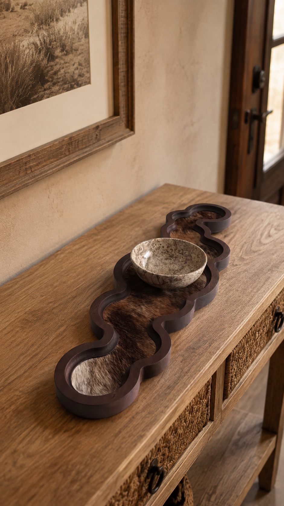 Cumulus Wood & Genuine Cowhide Table Runner - 5