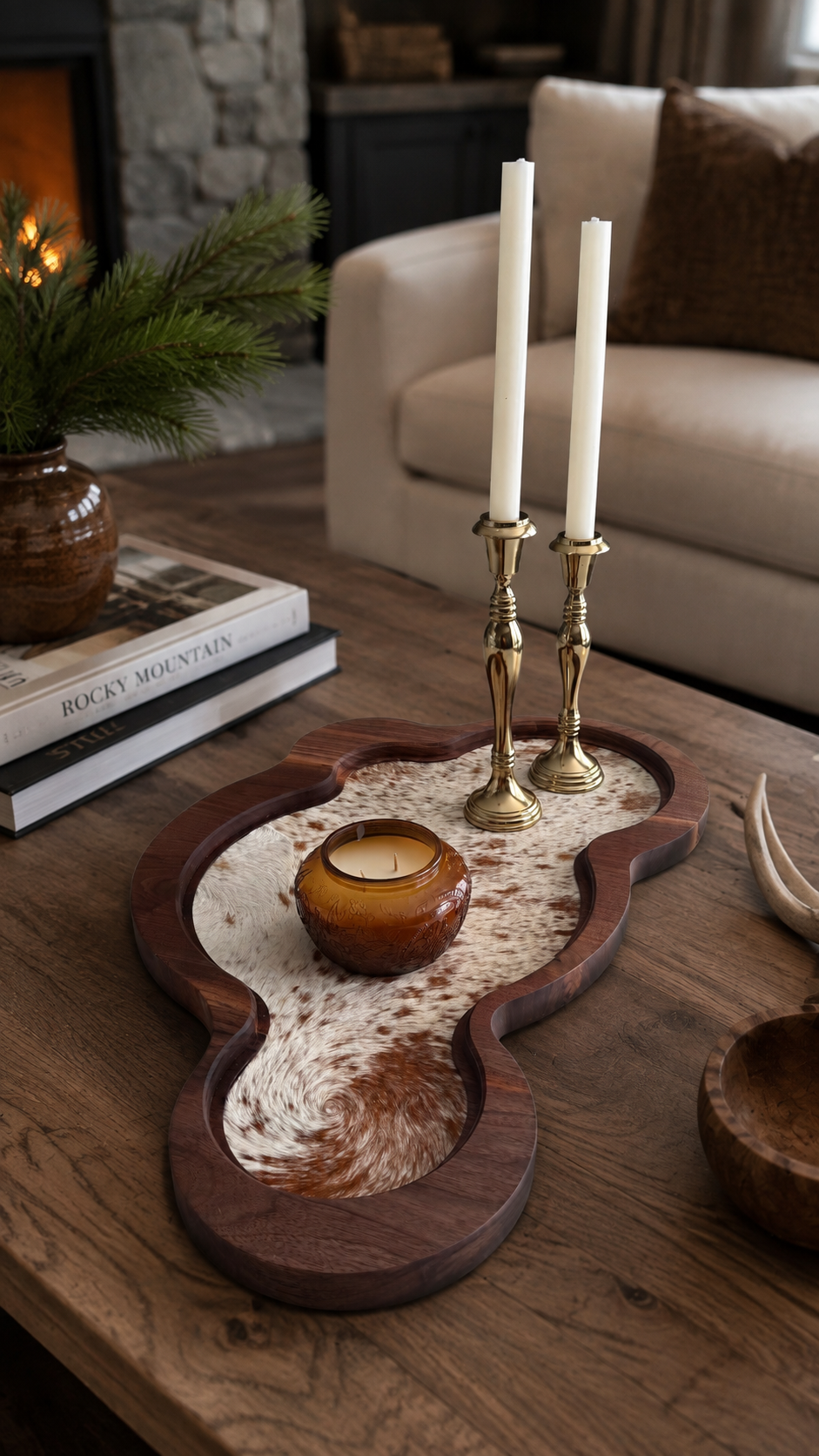 Cumulus Wood & Genuine Cowhide Table Runner - 6