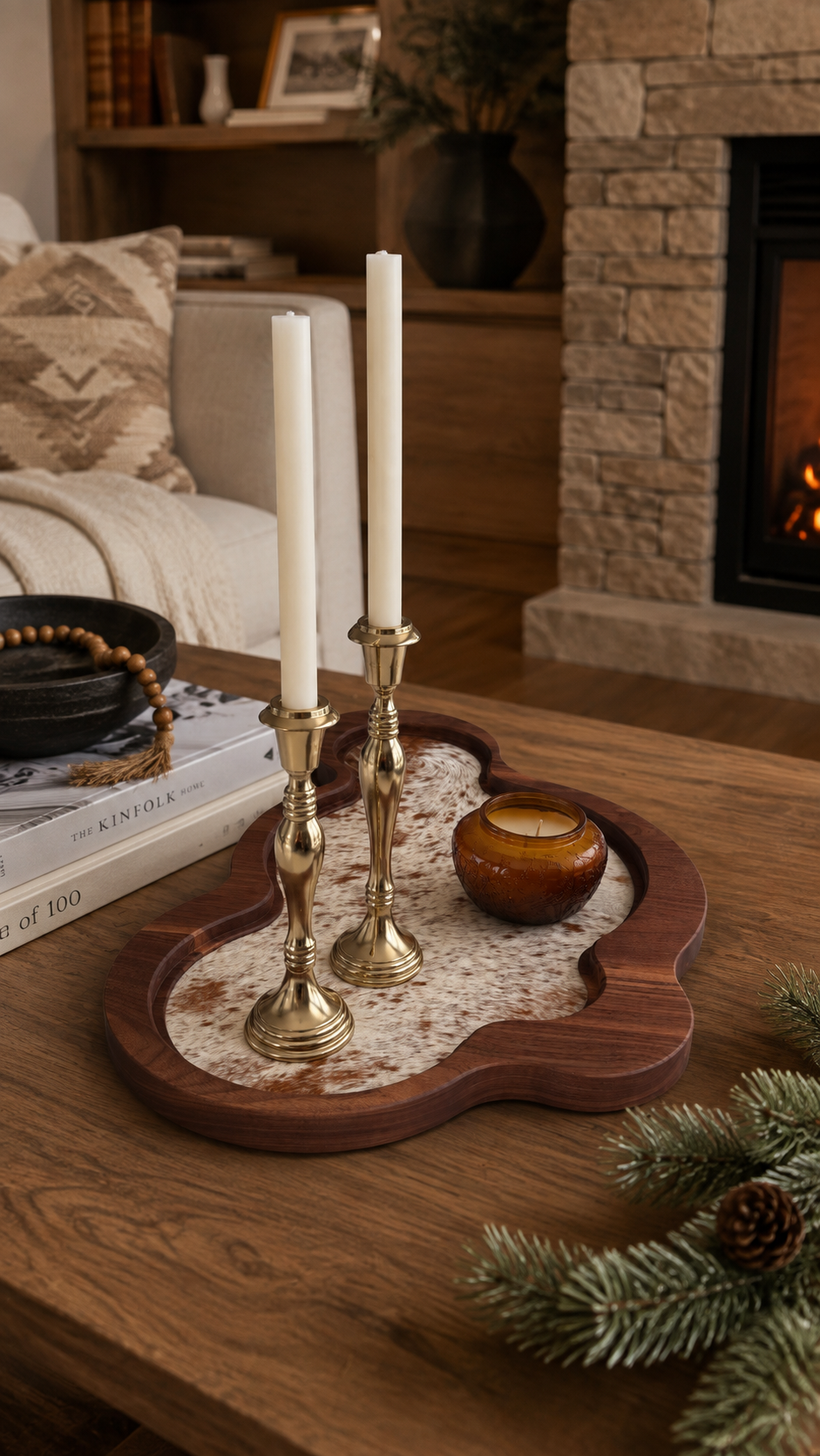 Cumulus Wood & Genuine Cowhide Table Runner - 6