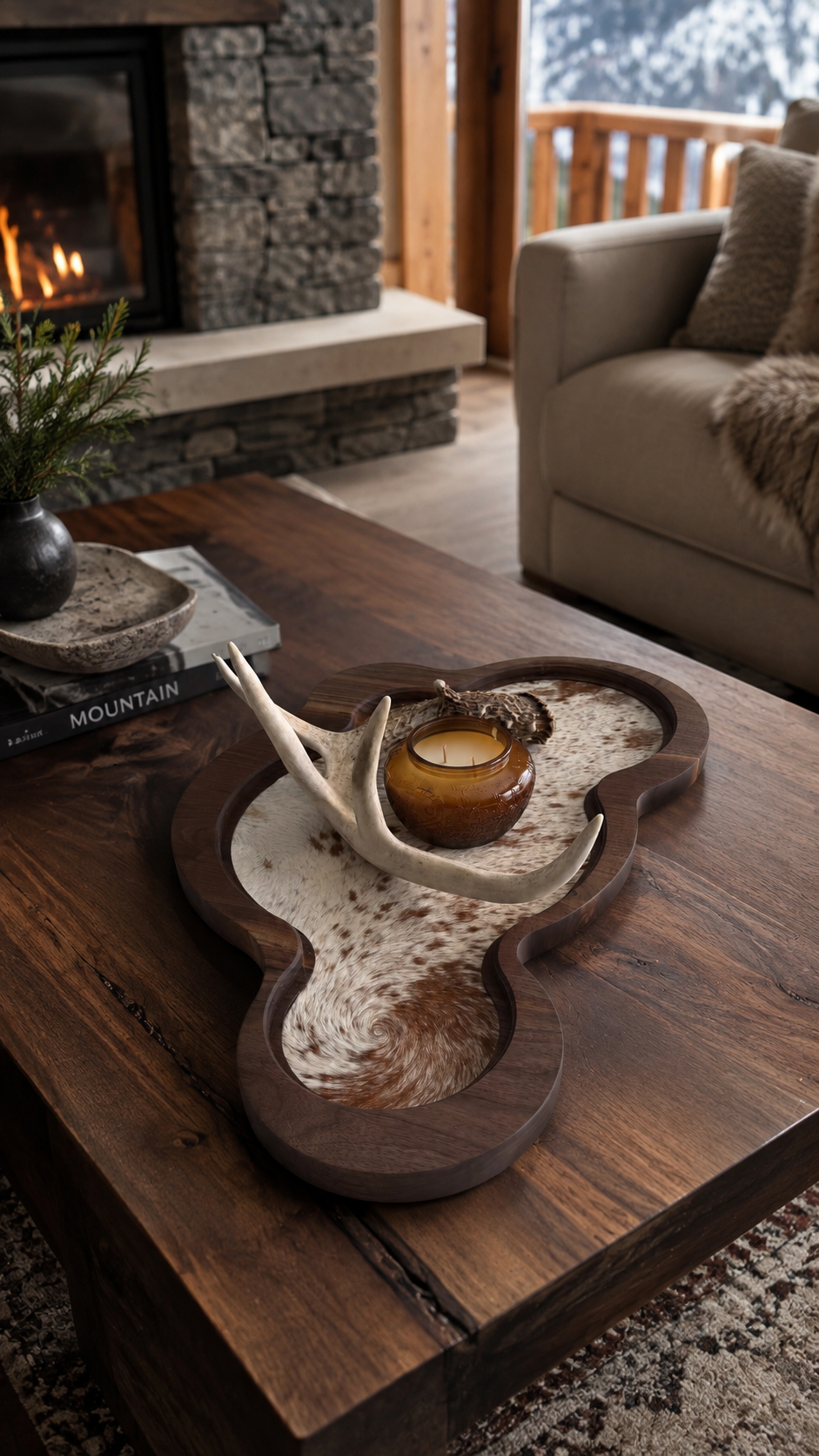 Cumulus Wood & Genuine Cowhide Table Runner - 6