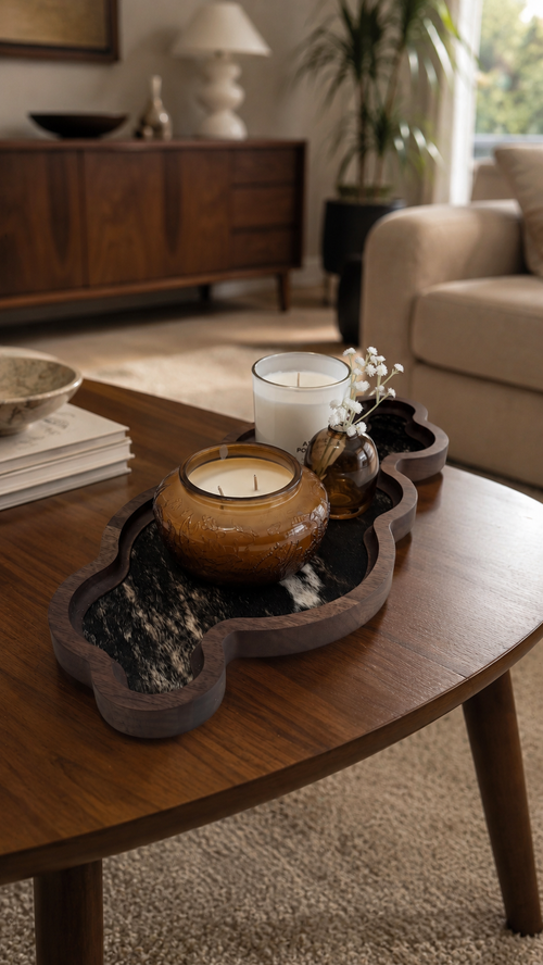 Cumulus 10 Table Tray - Solid Wood & Real Cowhide