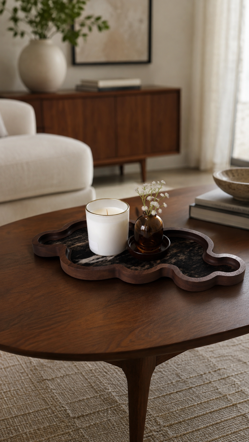 Cumulus Wood & Genuine Cowhide Table Runner - 10