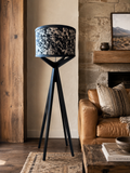 Longhorn Floor Lamp with Black & Tan Brindle Cowhide Shade
