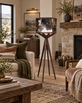 Longhorn Floor Lamp with Cool Brown & Black Brindle Cowhide Shade