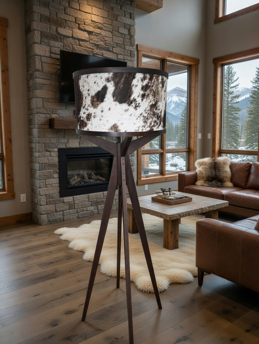 Longhorn Floor Lamp with Black & Tan Brindle Cowhide Shade
