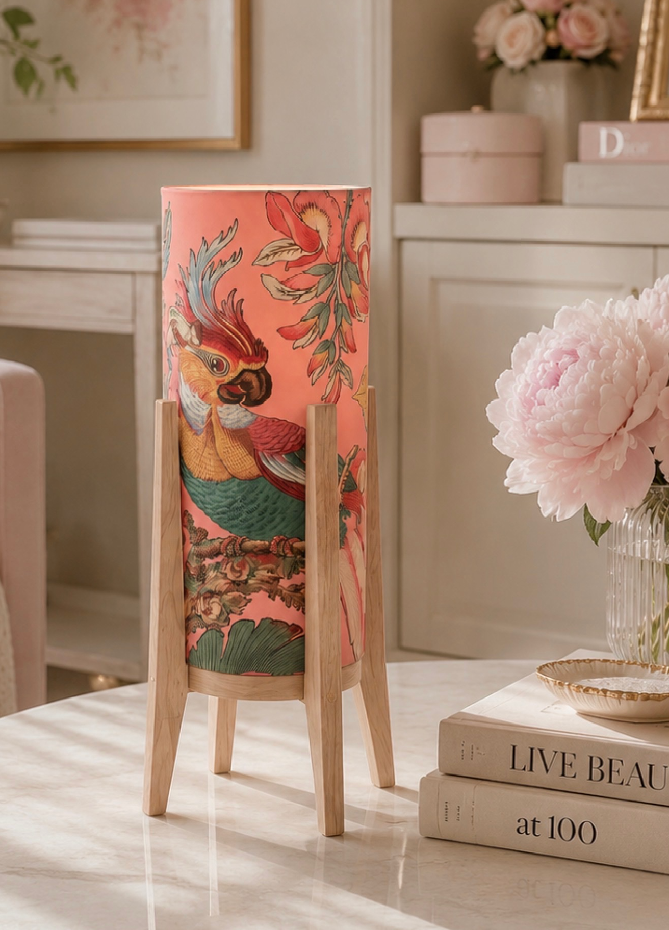 Fawn Table Lamp & Coral Parrot Lamp Shade