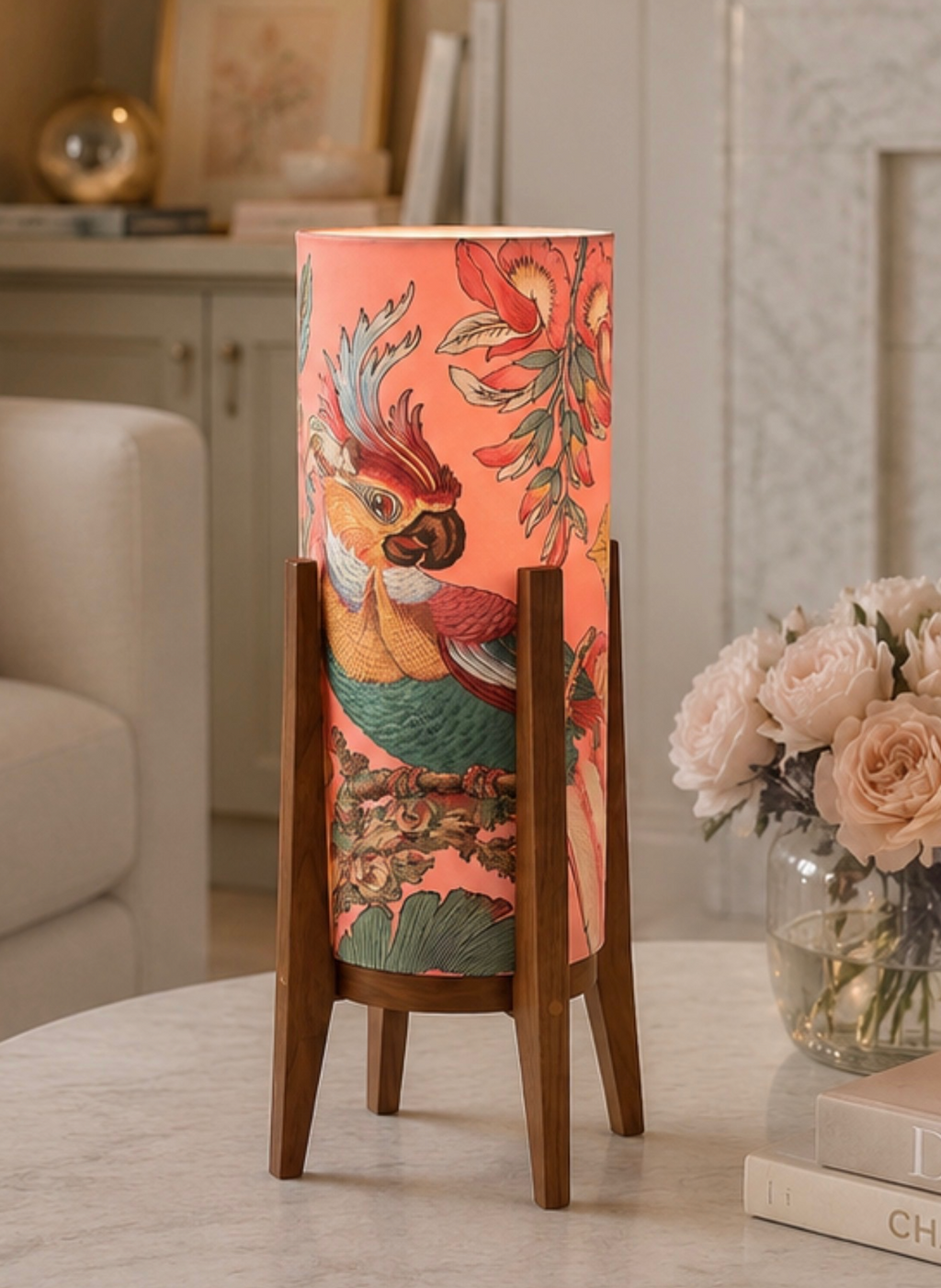 Fawn Table Lamp & Coral Parrot Lamp Shade