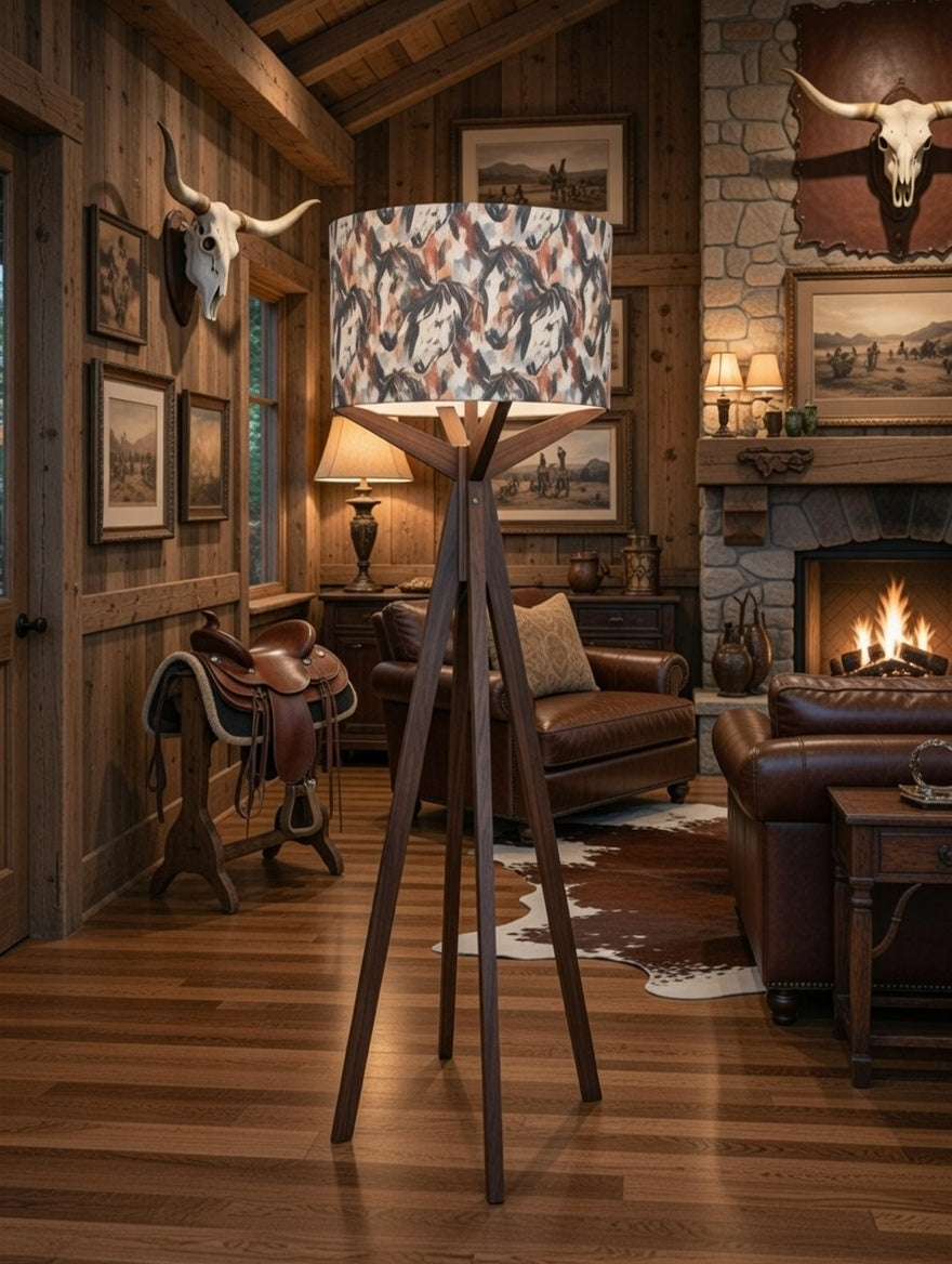 Elk Floor Lamp & Blue Stallions Lamp Shade