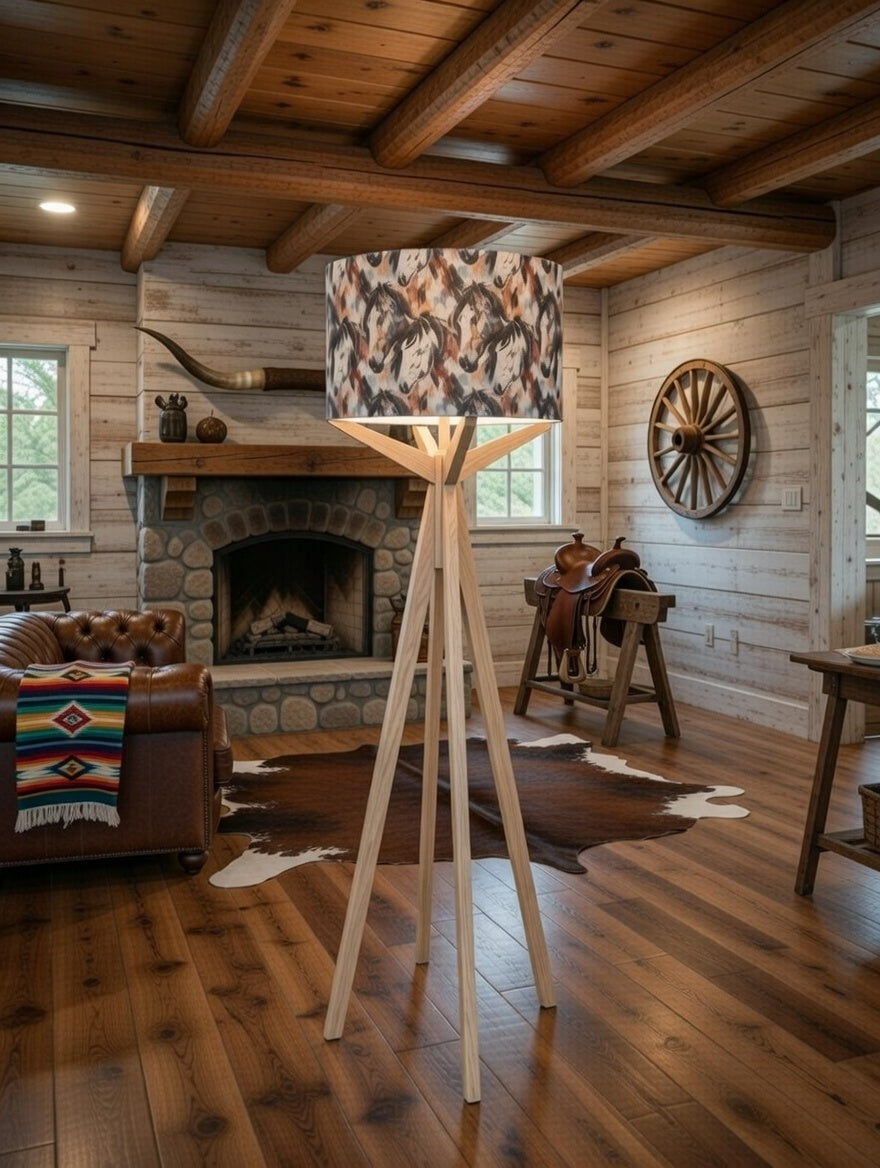 Elk Floor Lamp & Blue Stallions Lamp Shade