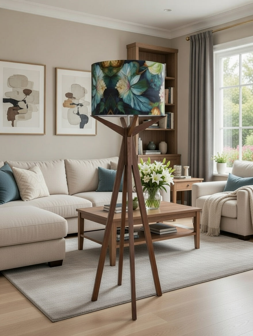 Elk Floor Lamp & Big Blue Flowers Lamp Shade