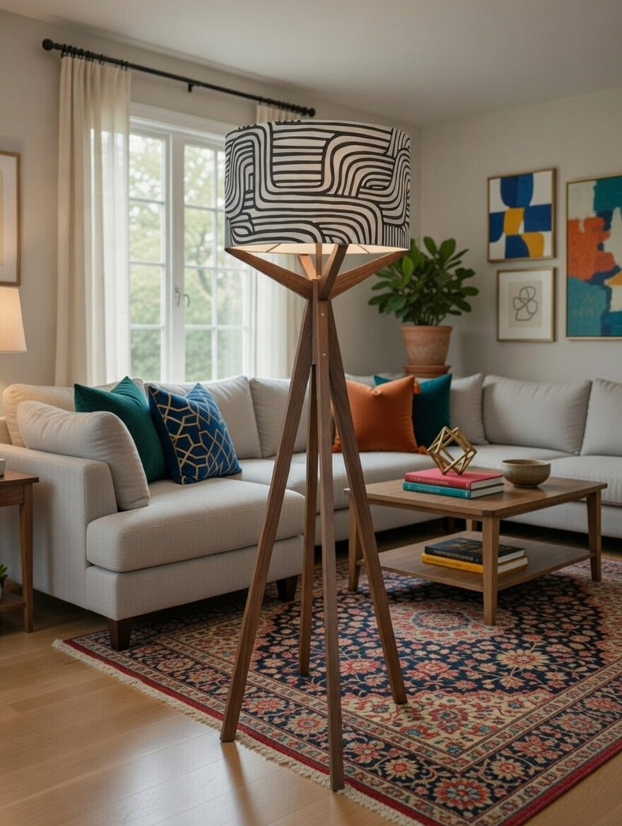Elk Floor Lamp & Black-Tan Maze Lamp Shade