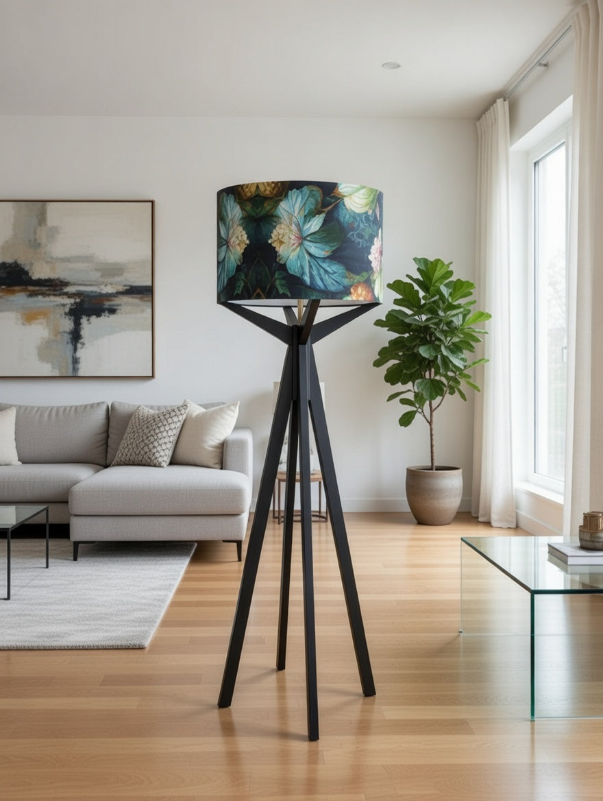 Elk Floor Lamp & Big Blue Flowers Lamp Shade