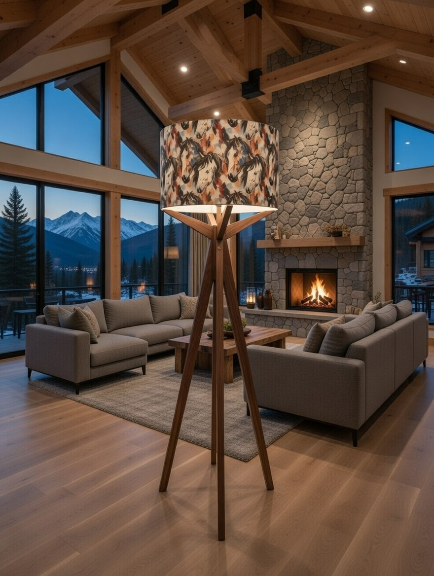 Elk Floor Lamp & Blue Stallions Lamp Shade